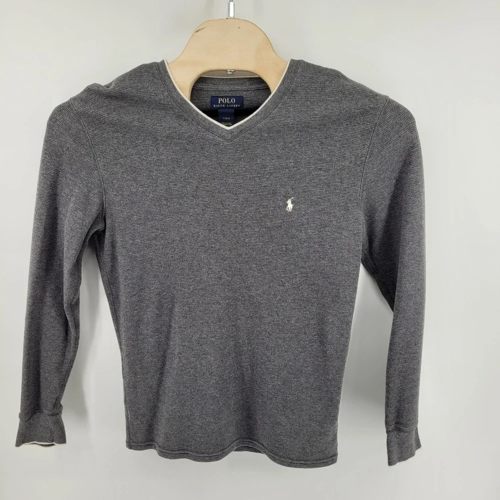 Polo Ralph Lauren‎ Mens Large Long Sleeve Thermal V Neck Sleep Shirt Gray